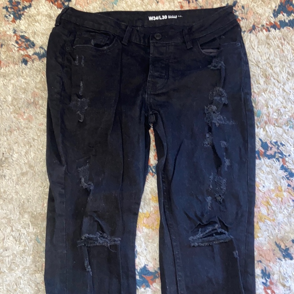 Mens black distressed skinny jeans 34 x 30